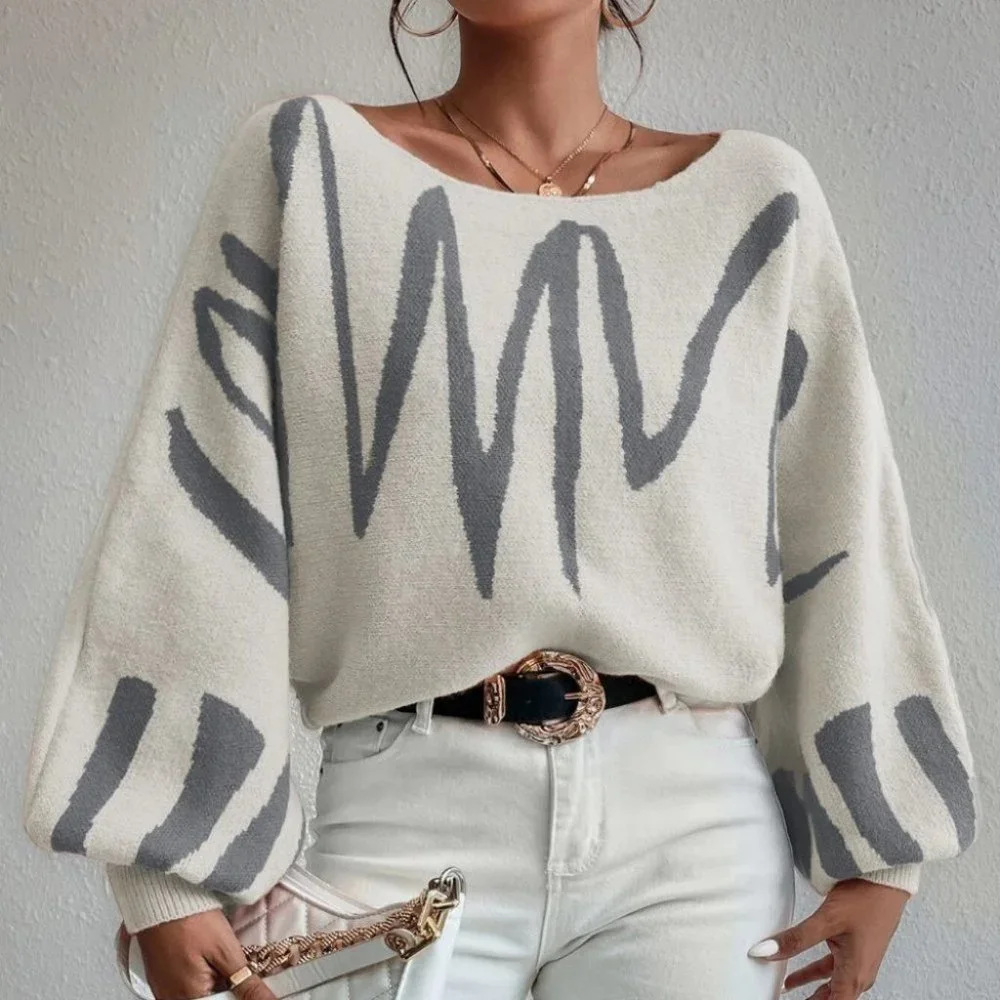 graphic scribble pattern lantern sleeve sweater fun - Picture 6 of 7